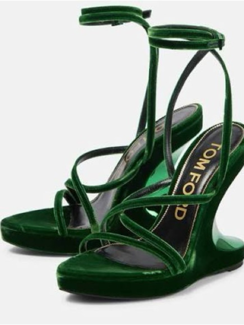 Tom Ford Emerald Green Velvet Ankle-Strap Wedge Sandals